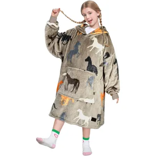 Catalonia Classy Übergroße Fleece Hoodie Decke, Weiche und Warme Decken Hoodie Kinder, Tragbare Decke with Großer Fronttasche für Teenager, Mädchen und Jungen, Weihnachtsgeschenke, Taup Pferd