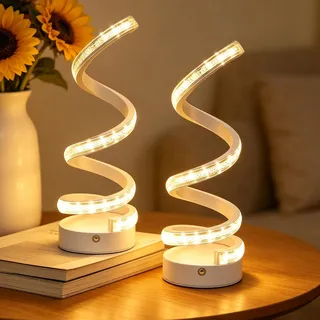 Ruiqas LED Spirale Tischlampe 2er Set für Schlafzimmer Wohnzimmer Büro | Augenschonend, USB Betriebene, 3 Farbtemperaturen Nachttischlampe, Modernes Design Tischleuchte