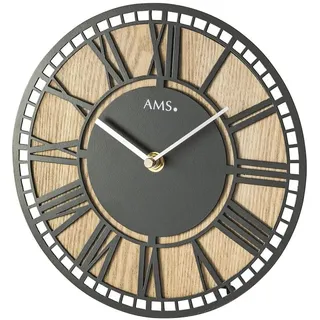 AMS T1231 Tischuhr mit Metallgehäuse und Holz-Zifferblatt