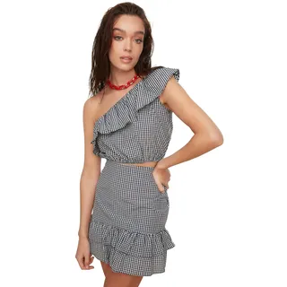 TRENDYOL Damen Ginghamber Bottom Top Team Skirt Set Contemporary, Schwarz, 36