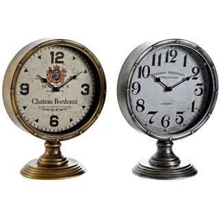 DKD Home Decor Tischuhr der Marke, goldfarben und silberfarben, aus Metall und Glas (20,5 x 13,5 x 28 cm) (2 Stück)