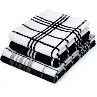 Encasa Frottee-Küchentuch-Set – 70x45 cm – saugfähiges Mehrzweck-Reinigungstuch, wiederverwendbares Handtuch und Geschirrtuch (4er-Pack – Schwarz ohne Frottee+Frottee)