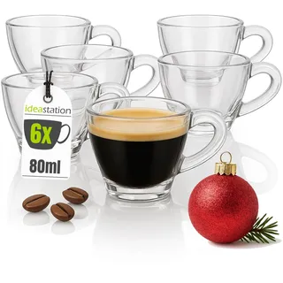 idea-station Espressotassen Set 6 Stück - 80 ml - italienisches Espresso Tassen Set - dickwandige Espresso Gläser - perfekte Espressotasse für Doppio, Ristretto, Lungo