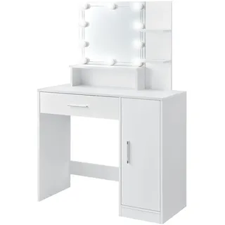 ML-Design Schminktisch mit Led , Weiß, - Holzwerkstoff , 1 Schubladen , Rechteckig , 38x137x90 cm, , Schlafzimmer, Schminktische