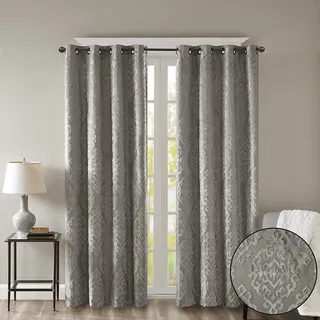 Sun Smart Mirage 100% totaler Verdunkelungsvorhang, gestrickter Jacquard-Damast, Raumverdunkelungsvorhang mit Ösen, 127 x 213,4 cm, Anthrazit