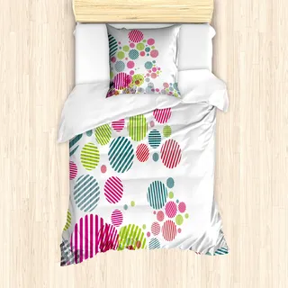 ABAKUHAUS Bunt Mantele, Abstrakte gestreifte Punkte, Milbensicher Allergiker geeignet mit Kissenbezügen, 135 cm x 200 cm - 80 x 80 cm, Mehrfarbig - Bunt