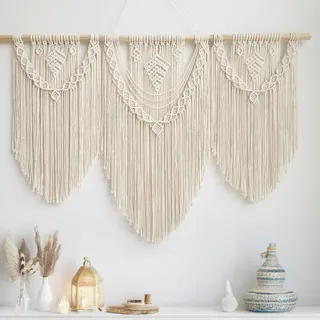 Hibisaws Makramee 110cm (W) x 82cm (H) Wandteppich Boho, Große, Handgewebt, Schlafzimmer Wanddeko ,Balkon Dekoration Wand, Wanddekoration, Geschenk für Frauen