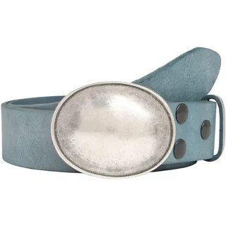 Ledergürtel RETTUNGSRING GÜRTEL, Damen, Gr. 90, blau (jeansblau), Leder, unifarben, Gürtel Ledergürtel, mit austauschbarer Schließe »Oval Gewölbt Silber«