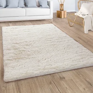 Paco Home Hochflor Teppich Wohnzimmer Fellteppich Kunstfell Shaggy Flauschig beige Creme cm