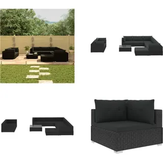 vidaXL 10 tlg. Garten Lounge Set mit Auflagen Poly Rattan Schwarz - Garten-Lounge-Set - Garten-Lounge-Sets - Gartensofa - Gartensofas - Schwarz