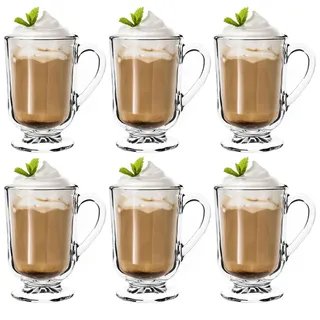 KADAX Kaffeegläser 300ml, 6er Set, Teegläser aus Glas, Glühweingläser, Trinkgläser für Tee, Kaffee, Irish Coffee, Kaffeetassen mit Henkel, Cappuccino Gläser, Dessertgläser