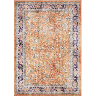 ELLE DECORATION Keshan Maschad Orientalischer Teppich - Kurzflor Vintage-Look Orientalisch Orient Klassischer Orientteppich für Wohnzimmer Esszimmer Flur oder Schlafzimmer Gold Gelb, 120x160cm