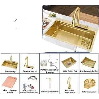 Gold Edelstahl Küchenspüle, 304 Material, leicht zu reinigen, 68cm x 45cm
