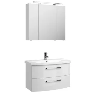 Pelipal Serie 4010 Möbelkombination 80 cm mit Spiegelschrank mit LED-Aufsatzleuchte, Keramikwaschtisch und Waschtischunterschrank