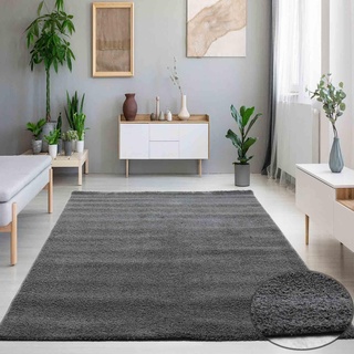 VIMODA Hochflor Teppich Wohnzimmer in Grau Flauschig Microfaser Super Weich, Maße:80x150 cm