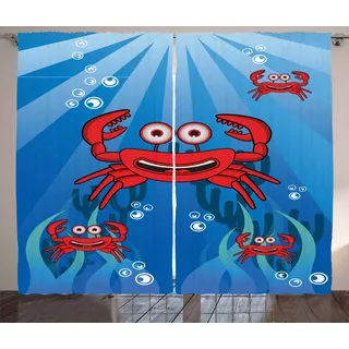 ABAKUHAUS Krabben Rustikaler Vorhang, Lustige Unterwasser Mascots, Wohnzimmer Universalband Gardinen mit Schlaufen und Haken, 280 x 175 cm, Blau Rot