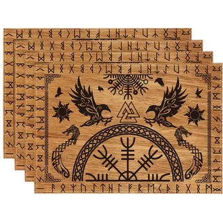 Artoid Mode Braun Wikinger Baum des Lebens Rabe Helm der Ehrfurcht Platzsets 4er Set, 30x45cm Urlaub Tischsets Platzdeckchen Küche Party Deko