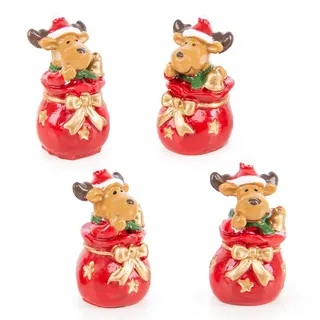 Logbuch-Verlag 4 kleine Santa Nikolaus Weihnachten Geschenk 3,5 cm Figuren Rentiere rot braun Gold mini