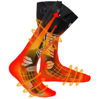 KEMIMOTO Beheizte Socken für Herren Damen, Heizsocken mit Vollfuß- und Zehenheizung, App-Steuerung Thermosocken Waschbar, Warme Beheizte Socken aus Schafwolle für Radfahren, Skifahren, Angel, Jagd