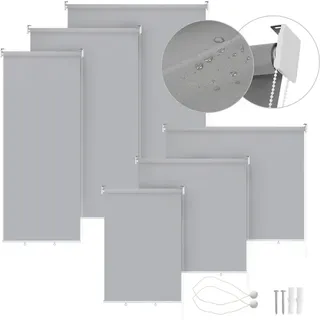 Yakimz Senkrechtmarkise Vertikalmarkise Sonnenschutz Beschattung Wasserfest Balkonrollo fuer Balkon, Terrasse, Garten, Grau 140x140cm - Grau