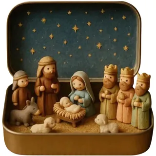 3D Mini Krippe Weihnachten Set Krippenfiguren,In Einer Metalldose,Tragbare Heilige Figuren Religiöser Schmuck,Nativity Scene Heilige Familie Jesus Figuren Ornamente,Klein Weihnachten Krippenszene