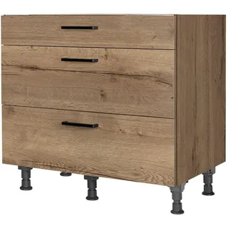 Nobilia Kochfeldumbauschrank , Eiche dunkel , Metall , 3 Schubladen , einzeln stellbar , 90x87x56 cm , Blauer Engel, Pefc, Goldenes M, Made in Germany, DGM-Klimapakt , Zusatzausstattung erhältlich , Küchen, Küchenmöbel, Küchenschränke, Geräteumbauschränke