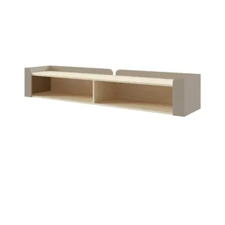 Deine Möbel 24 Wandregal Sovi 11 180 / 33 / 27 cm in Porcini / Eiche Mavelie , Greige, Eichefarben , Holzwerkstoff , 180x33x27 cm , Wohnzimmer, Regale, Wandregale