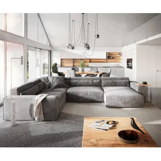 DeLife Wohnlandschaft Sirpio XL Mikrofaser Taupe 360x260 cm Recamiere variabel