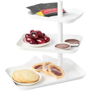 Yamazaki Tower 3-stöckige Etagere mit drehbaren Ablagen, weiß | Stahl, 360° drehbar, Individuelle Präsentation, für Dessrts / Schmuck, 15,7 x 24,7 x 25,7 cm, Japanisches Design