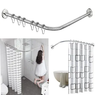 AUBWIG Duschvorhangstange Dehnbare Edelstahl L-Form Badezimmer Badewanne Eckduschvorhang Stange Kein Bohren für Bekleidungsgeschäft Badezimmer(90-130cmx90-130cm)