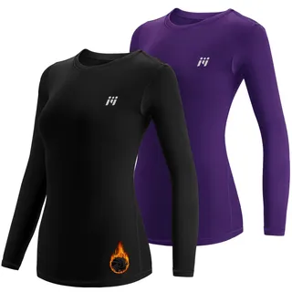 MEETWEE Thermounterwäsche Oberteile Damen, Thermoshirt Langarm Kompressionsshirt Funktionsshirt Atmungsaktiv Thermounterhemd Sportshirt für Running Fitness Gym