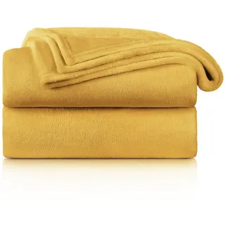Blumtal Kuscheldecke flauschig - Oeko-TEX zertifizierte Fleecedecke 150x200 cm - Wohndecke 150x200 cm - Decke Couch als Wohn- & Kuscheldecke - Flauschdecke - Wohnzimmerdecke/Fleecedecke klein - Gelb