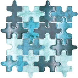Puzzle Optik Mosaikfliesen Grün Türkis Glasmosaik Kombi Spritzschutz 10 Matten