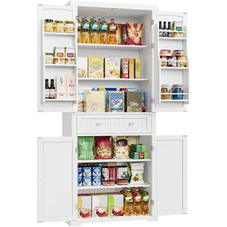 VASAGLE Küchenschrank Hochschrank Küchenbuffet Vitrinenschrank 40 x 76 x 182,1 cm Weiß