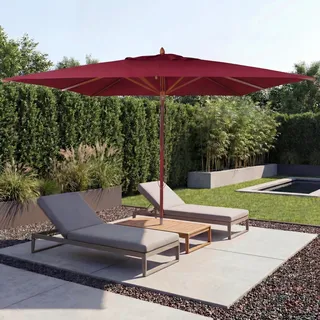 Gastronomie Holz-Sonnenschirm HWC-C57b, Gartenschirm, Polyester/Holz 29kg, eckig 4x4m Seilzug stoßsicher bordeaux - Rot
