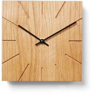 Natuhr Funkuhr Wanduhr Tischuhr Holz - Beam - geräuscharm Massivholz modern Design 17 x 17 cm (Eiche geölt Schwarze Zeiger, Funkuhrwerk)