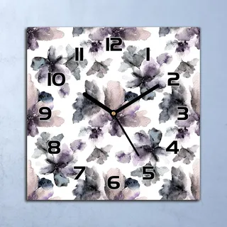 Wanduhr Echt-Glas-Küchenuhr Blumen Nachtblumen Quarz 30x30 Deko Bilder - Lila