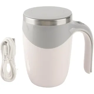 Qcwwy Selbstrührende Kaffeetasse, USB-Aufladung, Waschbar, Selbstrührende Tasse für Reisen (Weiss)