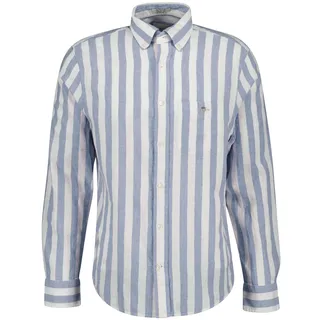 Langarmhemd GANT "Hemd REGULAR COTTON LINEN STRIPE SHIRT 1er Pack", Herren, Gr. 4XL, N-Gr, blau, Obermaterial: 55% Leinen LI. 45% Baumwolle CO., Hemden Langarmhemd