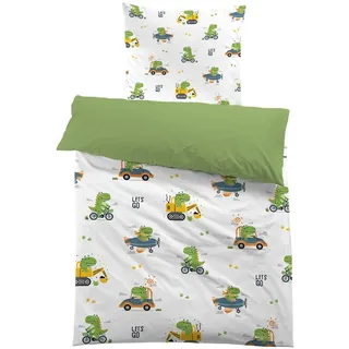 MUSOLEI Dinosaurier Bettwäsche 135x200 Kinder Fahrzeug Bagger Autos Mädchen Jungen 3D-Druck Cartoon Dino Kinderbettwäsche Mikrofaser-Polyester Bettbezug 135x200cm mit 1 Kissenbezug 80x80cm, Dino06
