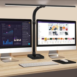 Doppelkopf Schreibtischlampe LED dimmbar,24W 80CM Schreibtischlampe groß und hell,Augenschutz desk lamp büro lampe schwarz,Schwanenhals tischlampe monitor lampe mit 25 Beleuchtungsmodi (Schwarz)