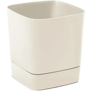 LAMELA Pflanzkübel Quadratisch mit Integriertem Untersetzer - 34 x 34 cm x H 36,5 cm, 28 L - Leichter & wetterfester Kunststoff - Für Innen & Außen - Beige