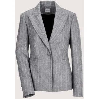 Longblazer MADELEINE "Blazer Trendstarker Nadelstreifen-Blazer", Damen, Gr. 42, grau (silbergrau, wollweiß), Obermaterial: 67% Wolle WO. 30% Polyamid PA. 3% sonstige Fasern AF., Modern, normal, Blazer Longblazer