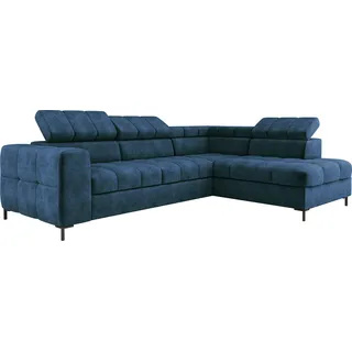 Modernes PABLO Ecksofa 279x201 cm, Schlafsofa Mit Verstellbaren Kopfstützen, Bettkasten, Stabilen Metallfüßen, Hochwertiger CLOUD-Stoff In Verschiedenen Farben Rechts Layout, Farbe BLAU - Blau