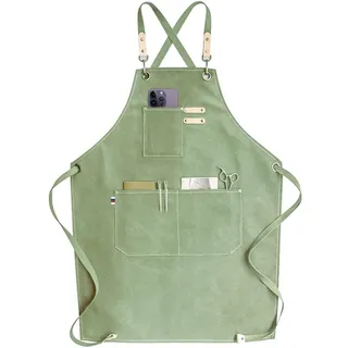 carrotez Kochschürze, Wassertropfenresistent, Baumwoll-Leinen, Kreuzrücken, verstellbare Schürze, M-XXL, Light Mint, Einheitsgröße