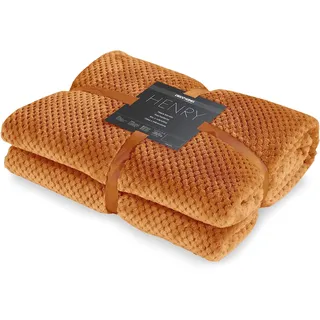 DecoKing Kuscheldecke 220x240 cm Decke Microfaser Wohndecke Tagesdecke Fleece weich sanft kuschelig skandinavischer Stil Fuchsrot Henry