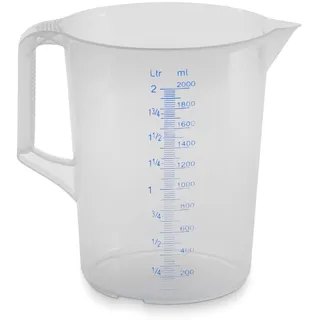 blizz-z Messkanne mit 2.000 ml Fassungsvermögen - Messbecher - 1 Stück | Praktische Messkanne mit blauer Skalierung in Liter & Milliliter - stabil, transparent, geschlossener Griff - Made in Germany