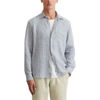 Marc O'Polo Herren Hemd Langarm gestreift, Blau (Multi/Dark Navy), S