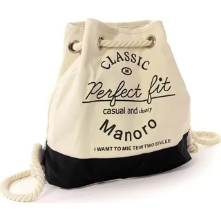 Drachenleder Manoro Damen Handtasche Beuteltasche Rucksack Tasche weiß schwarz Canvas D2OTK216S - Weiß