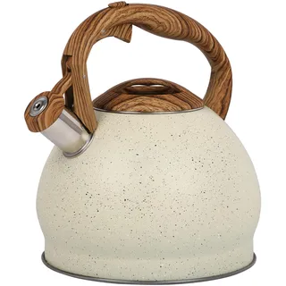 Belle Vous Beige texturierter Pfeifkessel - 3L Teekanne für Herd/Induktionsherd - Edelstahl Wasserkessel Induktion - Teekessel Induktion - Wasserkocher Induktion - Für Tee/Kaffee